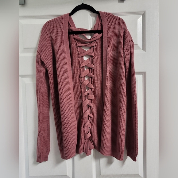 TC - Mauve, Back Lace Up, Cardigan   - Size XS but fits more like a M - Picture 2 of 4